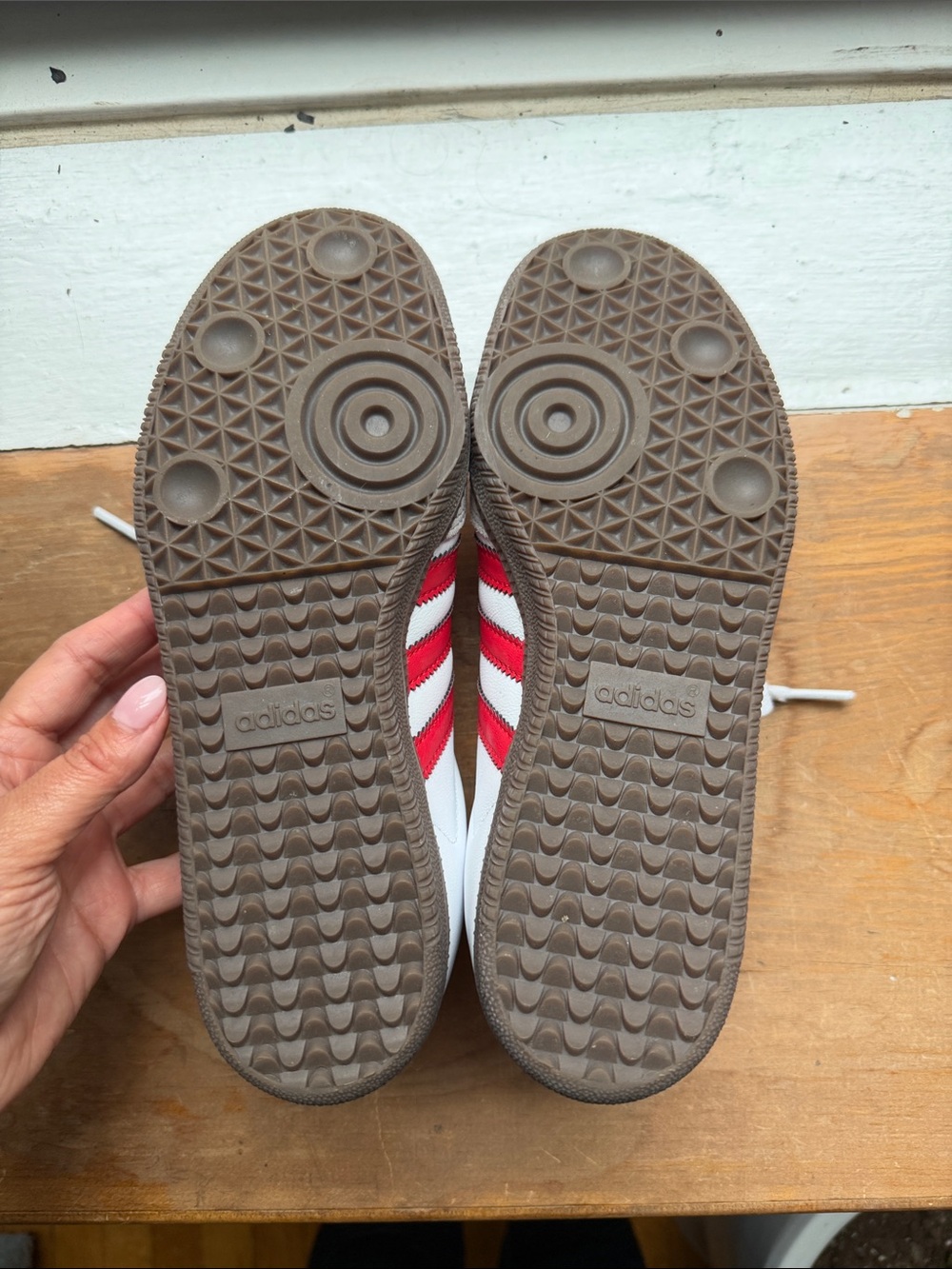 adidas Samba Sneakers - White with Red Stripes and Gum Sole - Picture 5 of 8